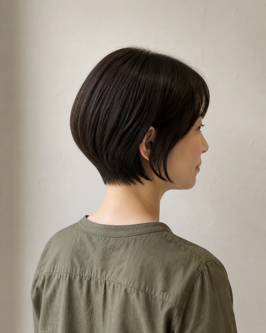 襟足を整えたダークブラウンのショートボブ